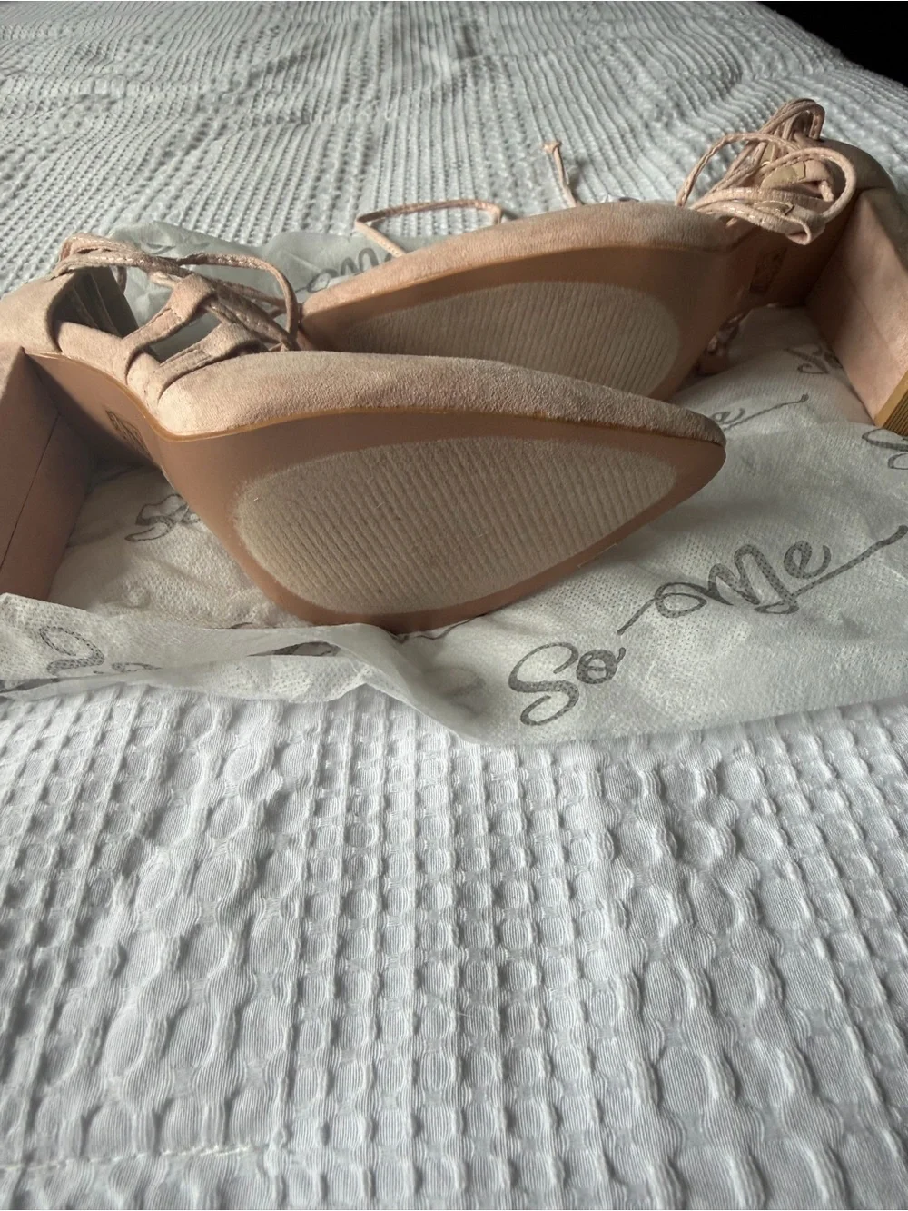 So Me Blush Lace-Up Block 4 Inch Heels